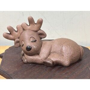 Vintage Christmas 4.25" Hand-Painted Reindeer Winter Decor Ceramic Sleeping Deer